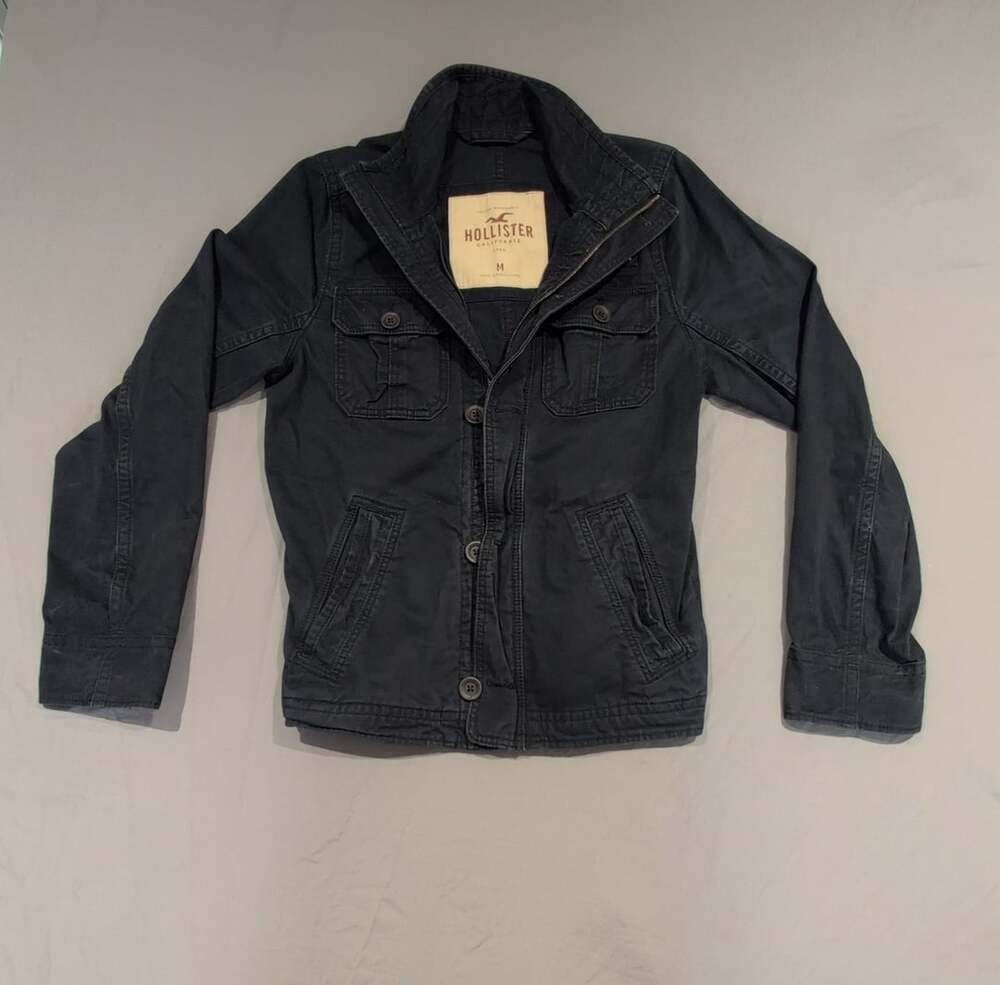Hollister California Dark Navy Blue almost Black Military Utility Field Jacket S